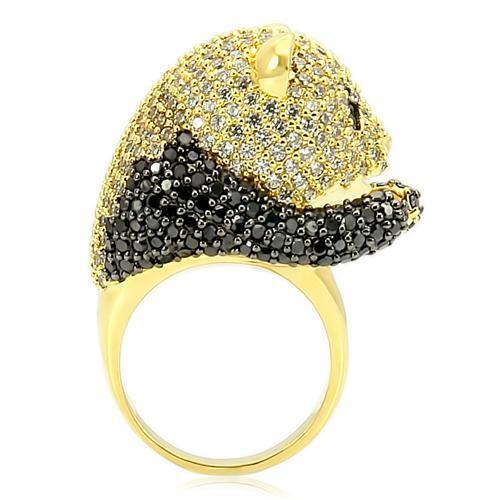 Gold+Ruthenium Brass Ring with AAA Grade CZ  in Jet