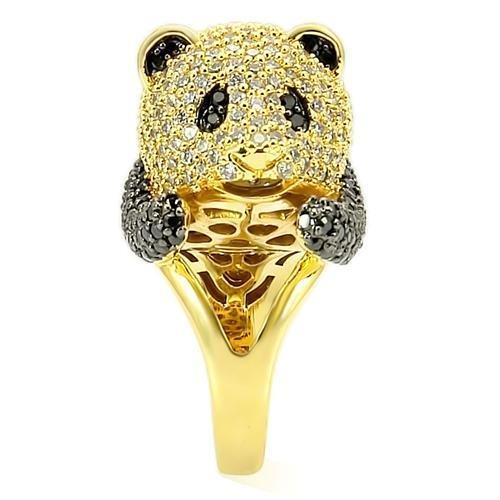 Gold+Ruthenium Brass Ring with AAA Grade CZ  in Jet