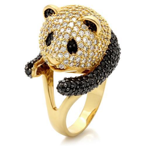 Gold+Ruthenium Brass Ring with AAA Grade CZ  in Jet