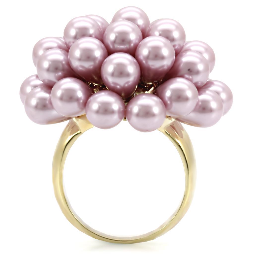 Gold Brass Ring with Synthetic Pearl in Light Amethyst