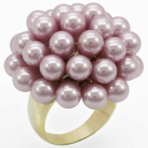 Gold Brass Ring with Synthetic Pearl in Light Amethyst