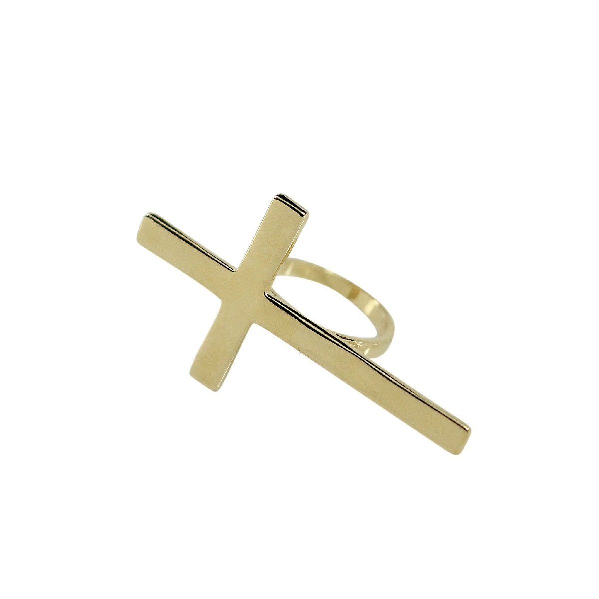 Trendy Oversized Sideways 14K Gold Cross Ring